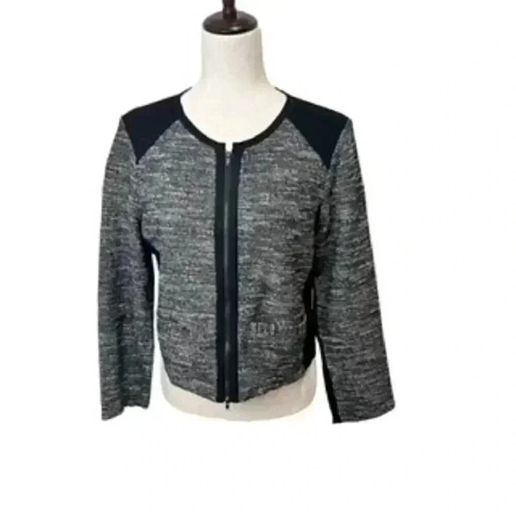 Eileen Fisher Black And White Tweed Knit Zip Front Jacket Women’s Sz‎ Medium - Picture 2 of 11